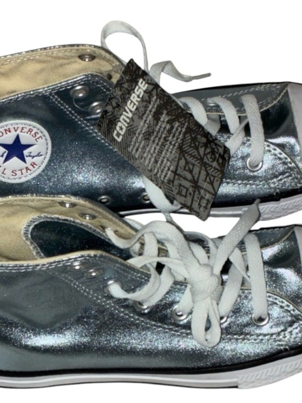 NWT Kids Converse metallic light blue Chuck Taylors‎ Sz 3